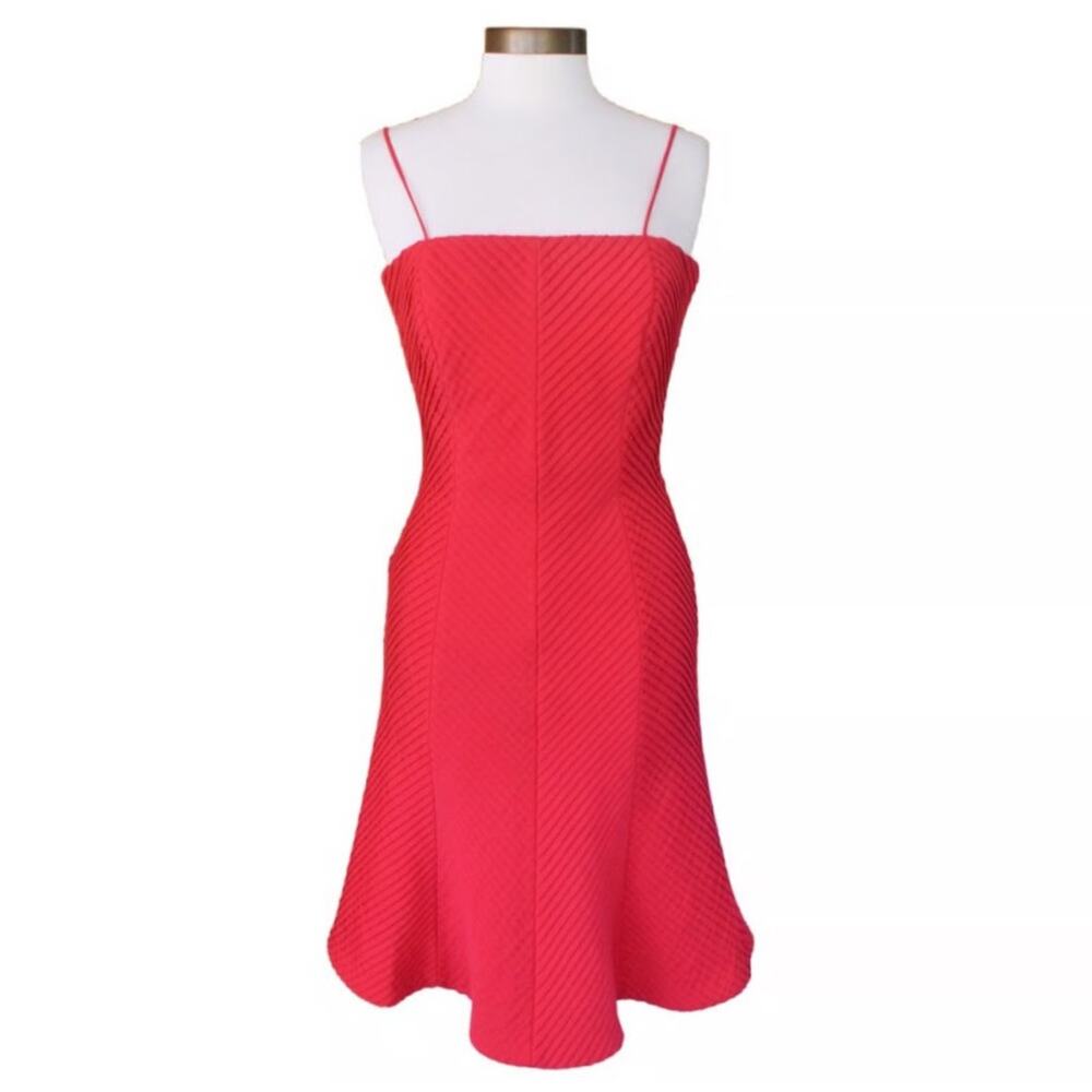 Flores & Flores Coral Pink Pleated Fit & Flare Midi Dress – Women’s 4